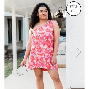 Pink Lily NWOT One Shoulder Floral Dress size XL